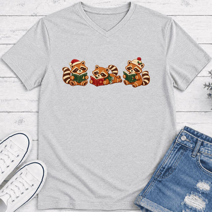 Cozy Christmas Cats Ultra-Soft V-Neck | Holiday Reader Gift Ash