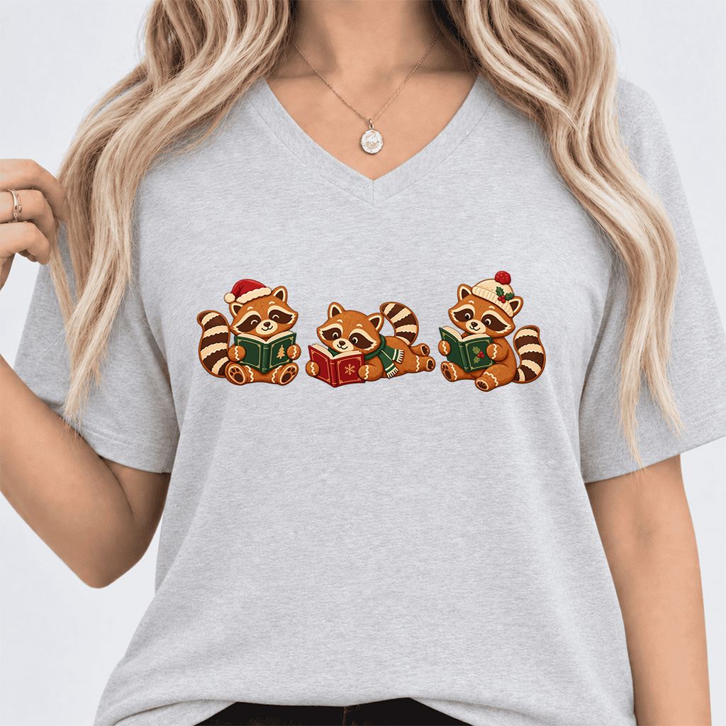 Cozy Christmas Cats Ultra-Soft V-Neck | Holiday Reader Gift Ash