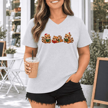 Cozy Christmas Cats Ultra-Soft V-Neck | Holiday Reader Gift Ash