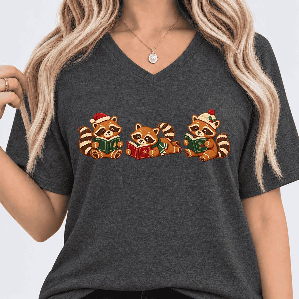Cozy Christmas Cats Ultra-Soft V-Neck | Holiday Reader Gift Dark Grey Heather