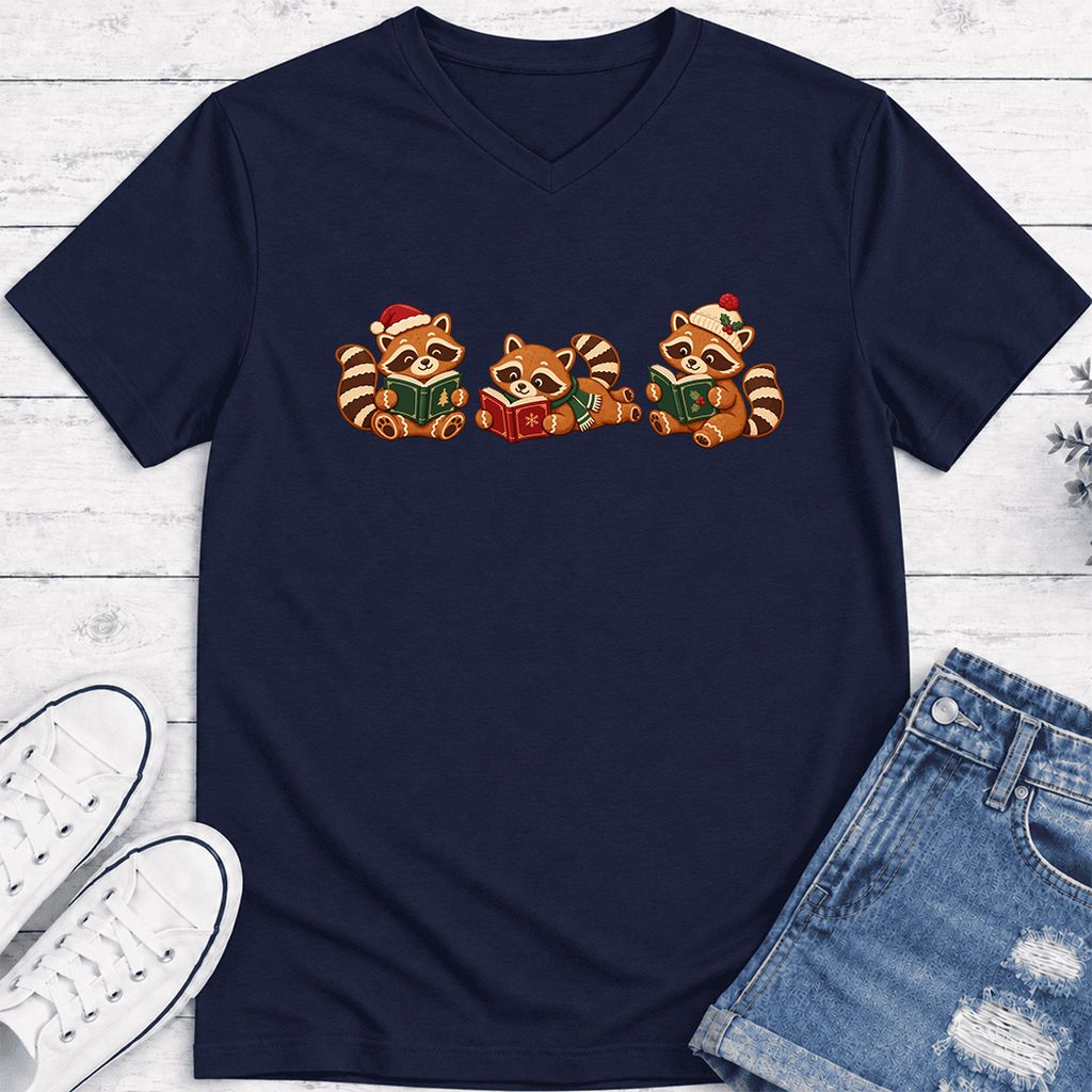 Cozy Christmas Cats Ultra-Soft V-Neck | Holiday Reader Gift Navy