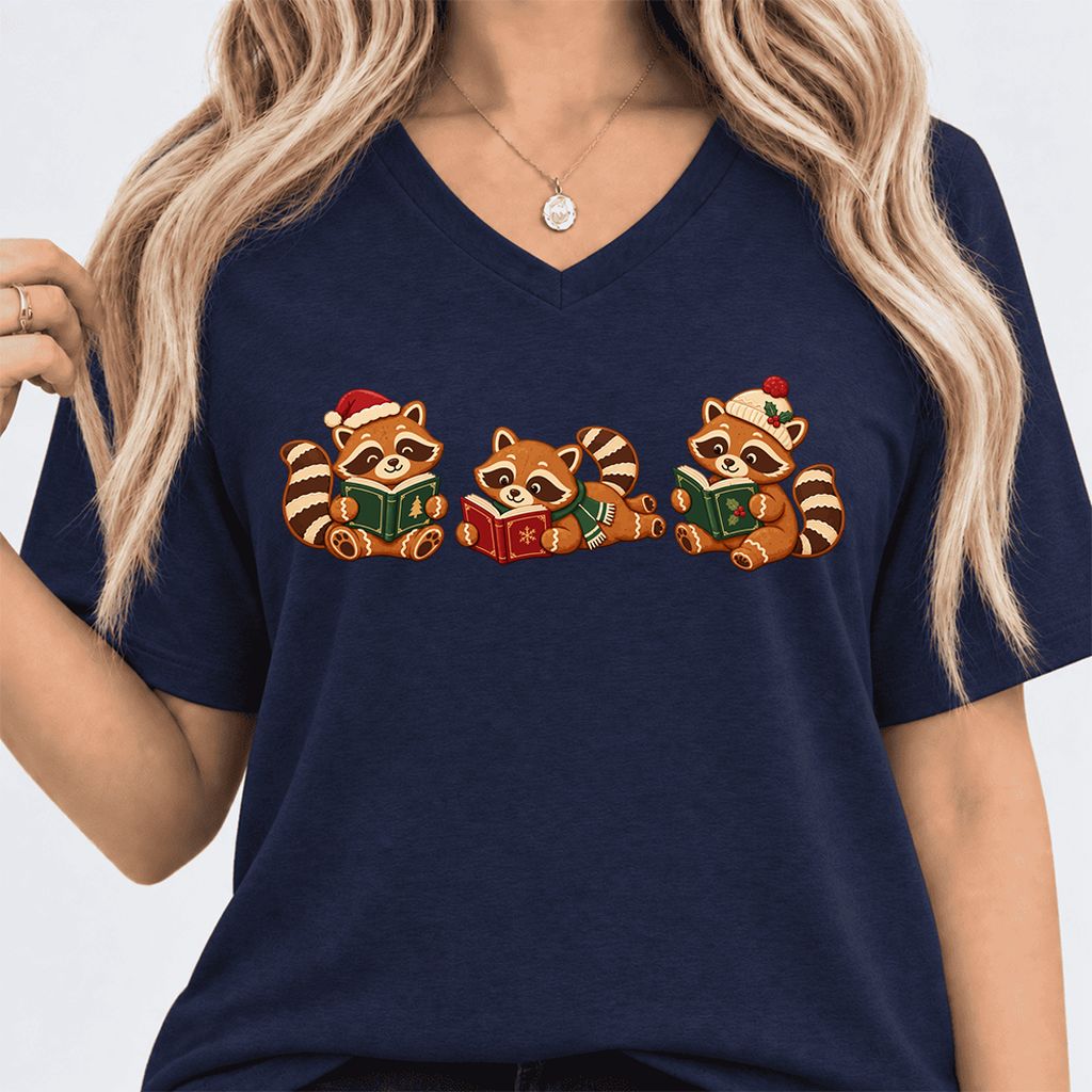 Cozy Christmas Cats Ultra-Soft V-Neck | Holiday Reader Gift Navy