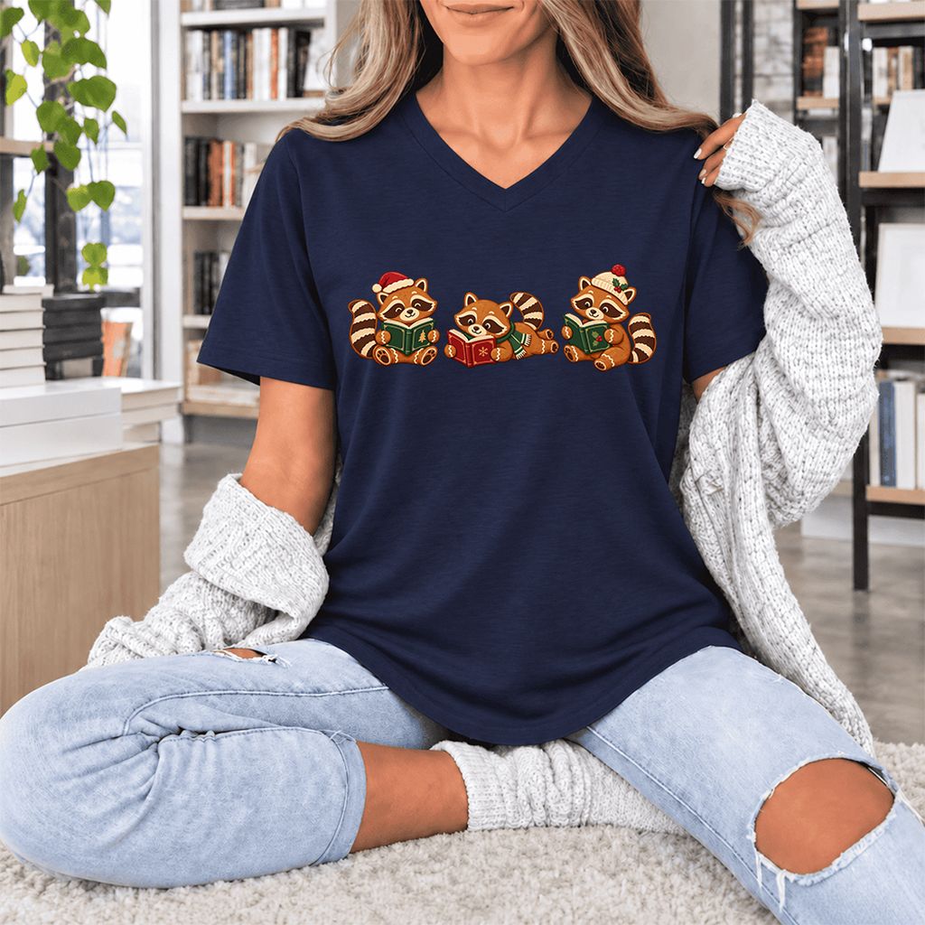 Cozy Christmas Cats Ultra-Soft V-Neck | Holiday Reader Gift Navy