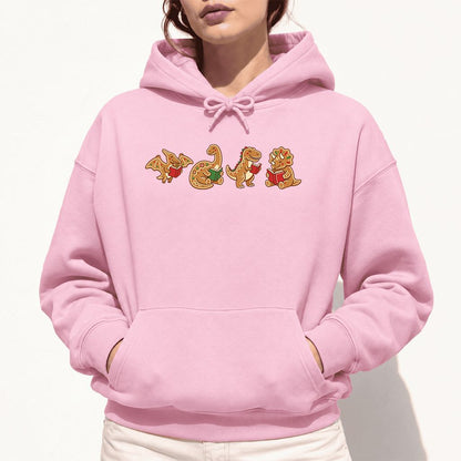 Four Gingerbread Dinosaur Reading Softstyle Hoodie | Christmas Reading Gift Light Pink