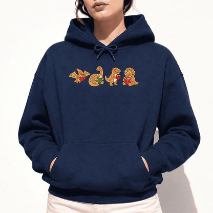Four Gingerbread Dinosaur Reading Softstyle Hoodie | Christmas Reading Gift Navy