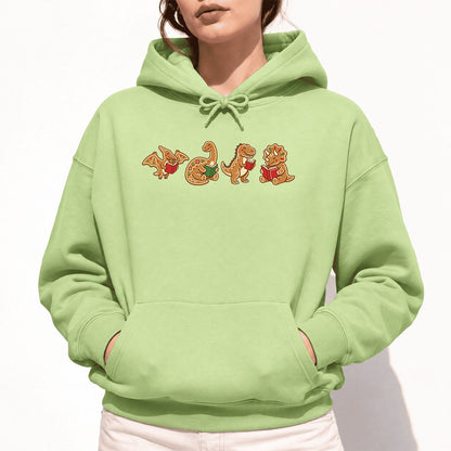 Four Gingerbread Dinosaur Reading Softstyle Hoodie | Christmas Reading Gift Pistachio