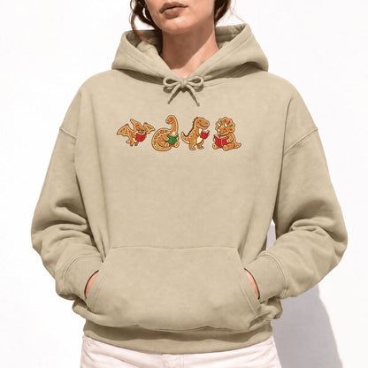 Four Gingerbread Dinosaur Reading Softstyle Hoodie | Christmas Reading Gift Sand