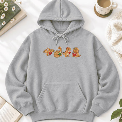 Four Gingerbread Dinosaur Reading Softstyle Hoodie | Christmas Reading Gift Sport Grey