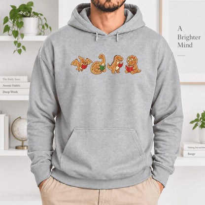 Four Gingerbread Dinosaur Reading Softstyle Hoodie | Christmas Reading Gift Sport Grey
