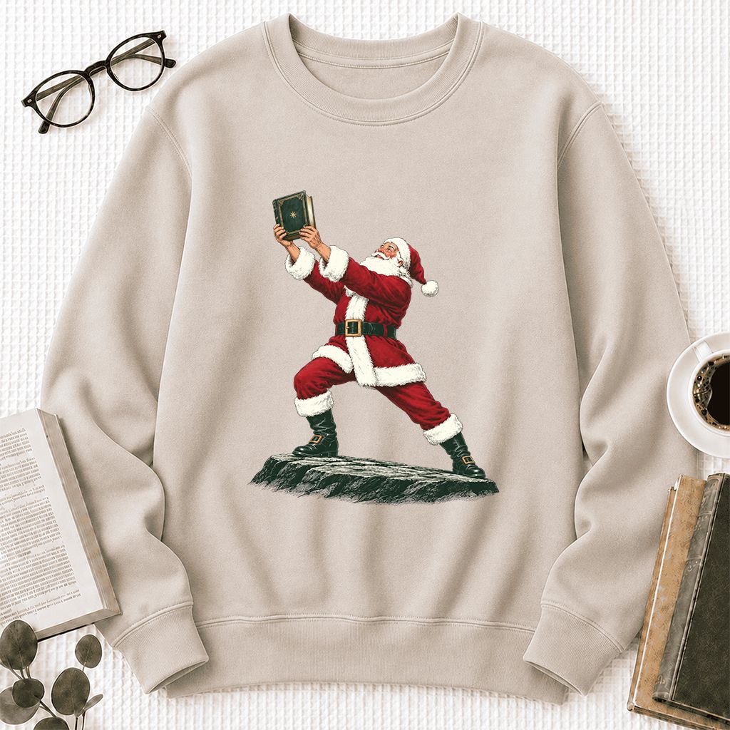 Santa Claus Holding Up A Green Book Printed Sweatshirt | Christmas Gift Sand