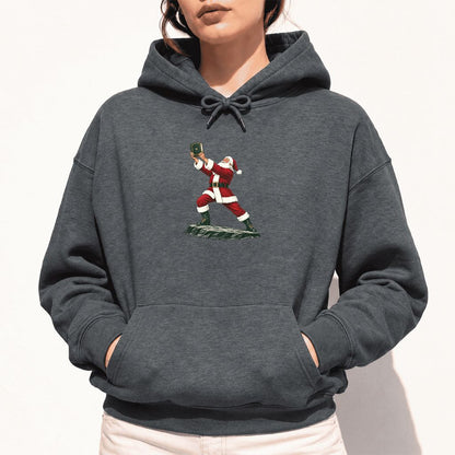 Santa Claus Holding Up A Green Book Softstyle Hoodie | Christmas Gift Dark Heather
