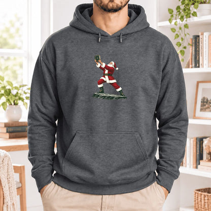 Santa Claus Holding Up A Green Book Softstyle Hoodie | Christmas Gift Dark Heather