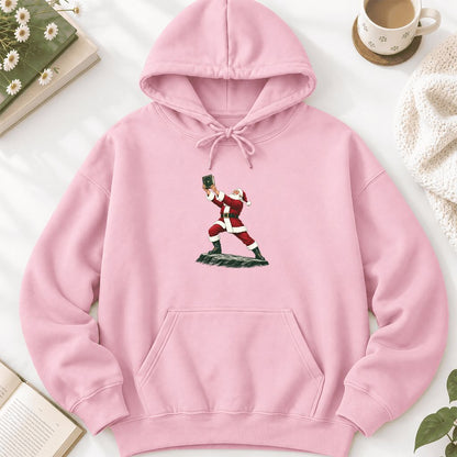 Santa Claus Holding Up A Green Book Softstyle Hoodie | Christmas Gift Light Pink