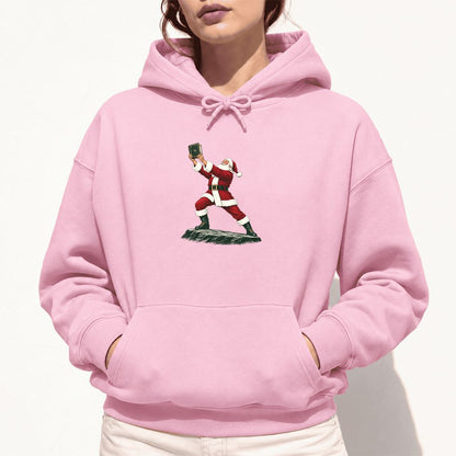 Santa Claus Holding Up A Green Book Softstyle Hoodie | Christmas Gift Light Pink