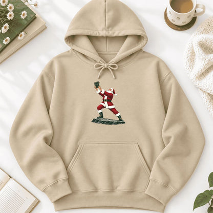 Santa Claus Holding Up A Green Book Softstyle Hoodie | Christmas Gift Sand