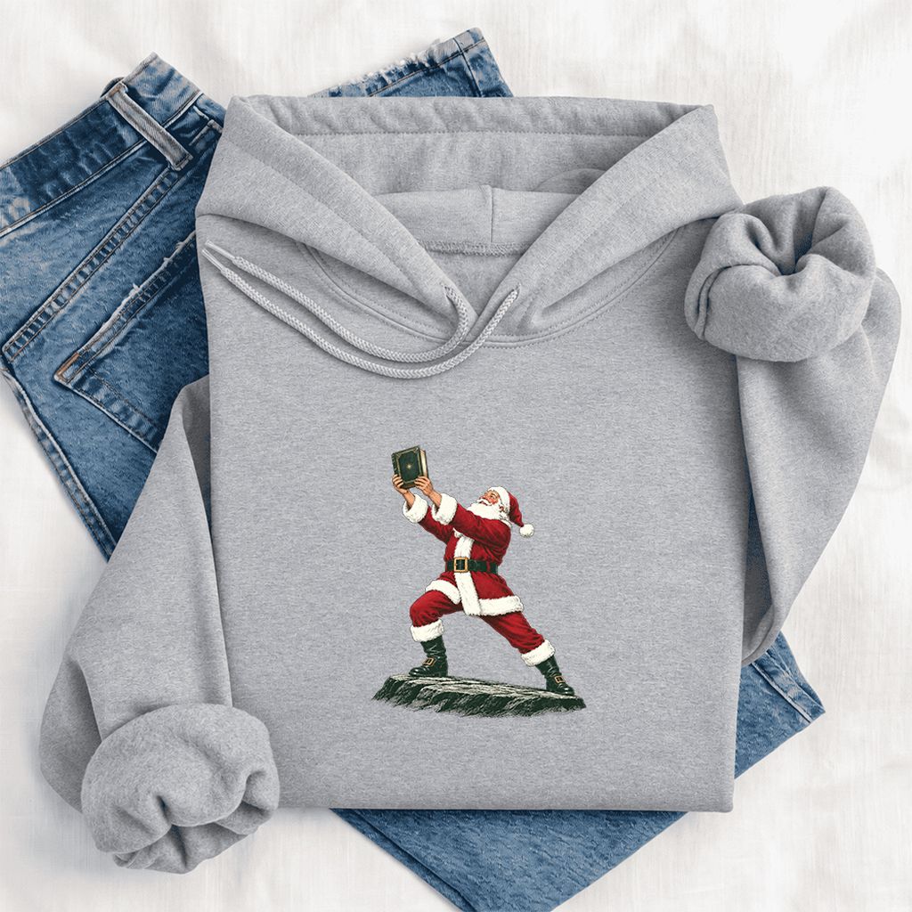 Santa Claus Holding Up A Green Book Softstyle Hoodie | Christmas Gift Sport Grey