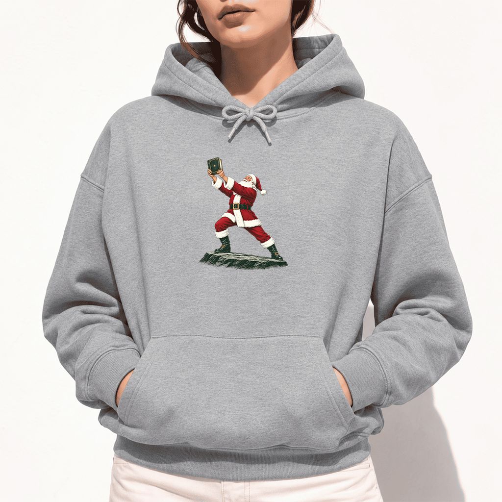 Santa Claus Holding Up A Green Book Softstyle Hoodie | Christmas Gift Sport Grey