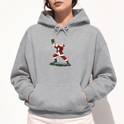 Santa Claus Holding Up A Green Book Softstyle Hoodie | Christmas Gift Sport Grey