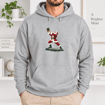 Santa Claus Holding Up A Green Book Softstyle Hoodie | Christmas Gift Sport Grey