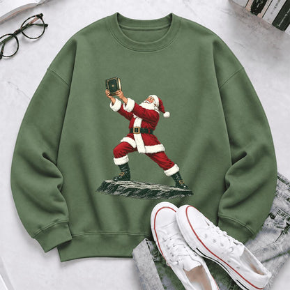 Santa Claus Holding Up A Green Book Softstyle Sweatshirt | Christmas Gift Military Green