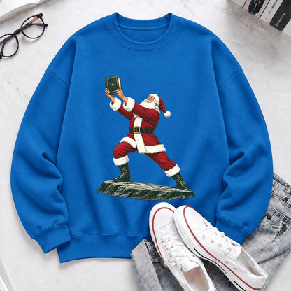 Santa Claus Holding Up A Green Book Softstyle Sweatshirt | Christmas Gift Royal
