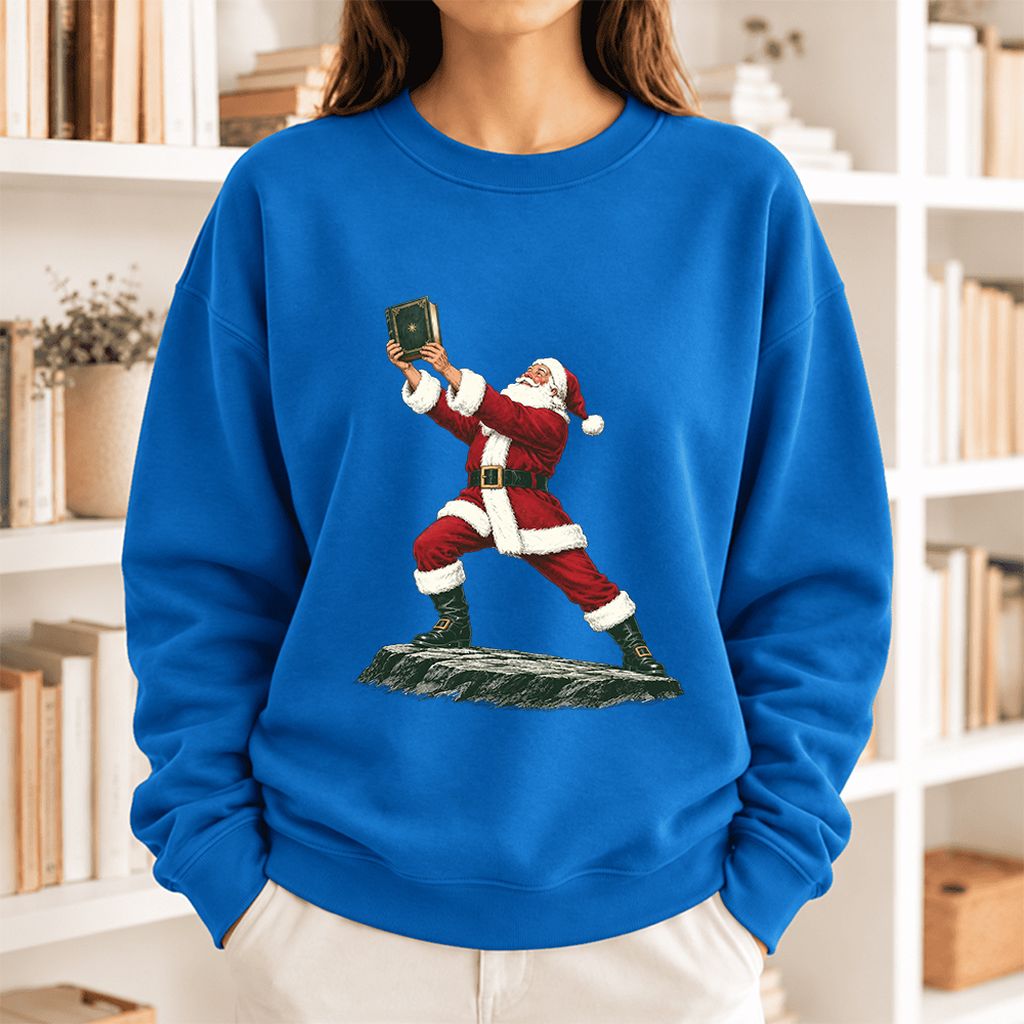 Santa Claus Holding Up A Green Book Softstyle Sweatshirt | Christmas Gift Royal