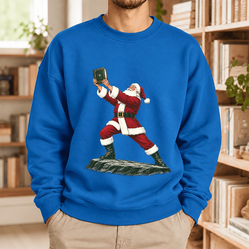 Santa Claus Holding Up A Green Book Softstyle Sweatshirt | Christmas Gift Royal