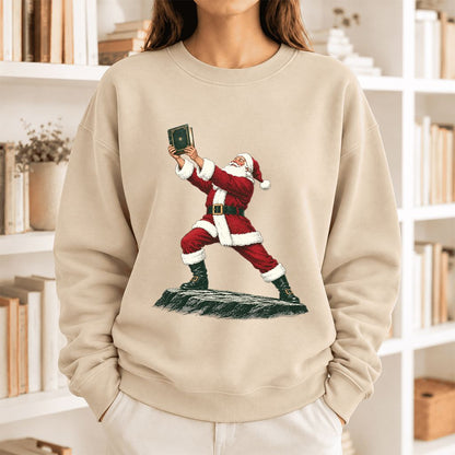 Santa Claus Holding Up A Green Book Softstyle Sweatshirt | Christmas Gift Sand