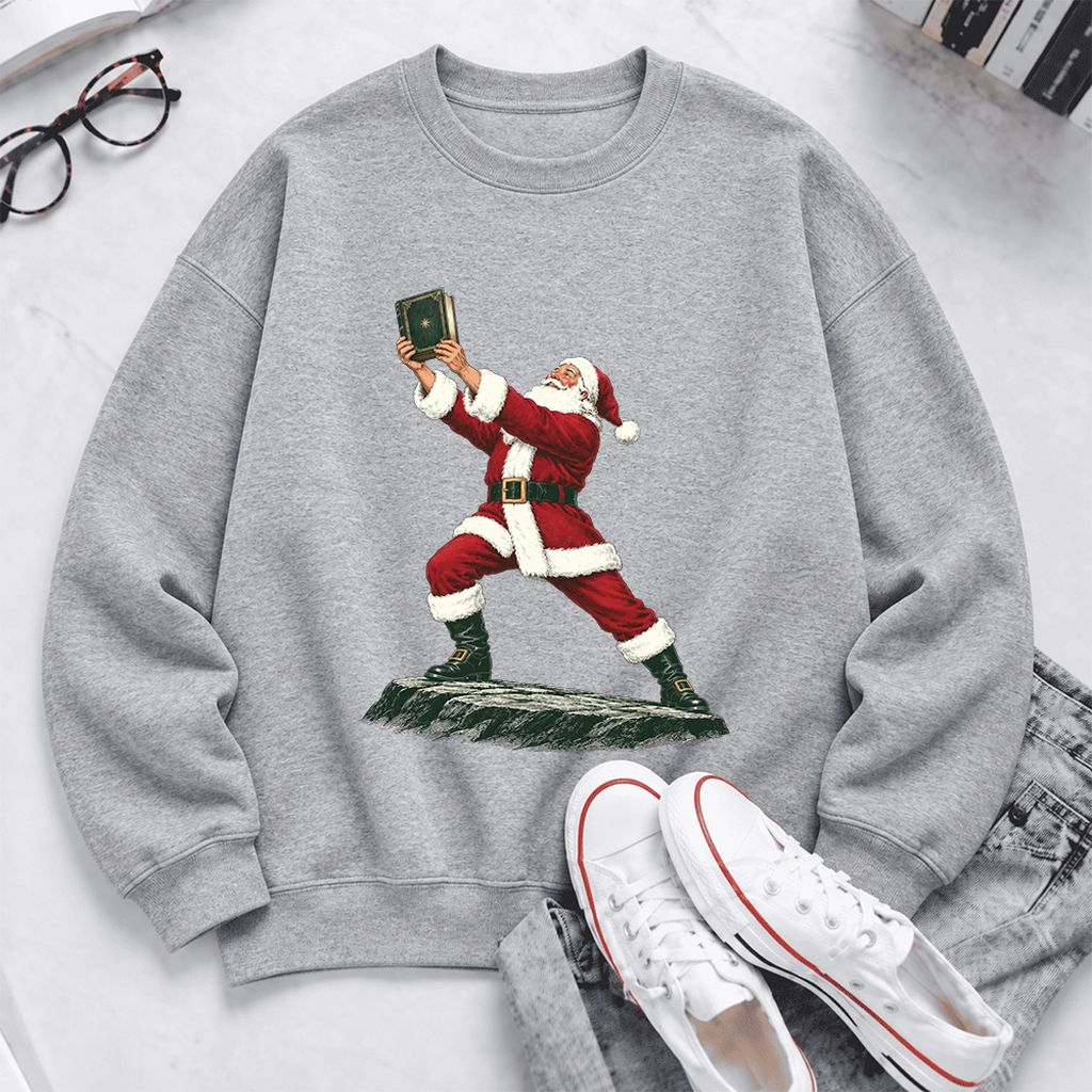 Santa Claus Holding Up A Green Book Softstyle Sweatshirt | Christmas Gift Sport Grey