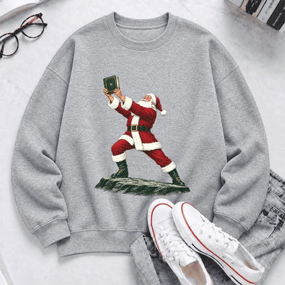 Santa Claus Holding Up A Green Book Softstyle Sweatshirt | Christmas Gift Sport Grey