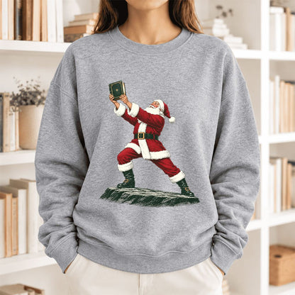 Santa Claus Holding Up A Green Book Softstyle Sweatshirt | Christmas Gift Sport Grey