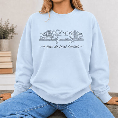 I Have No Shelf Control Printed Sweatshirt | Christmas Book Lover Gift Light Blue