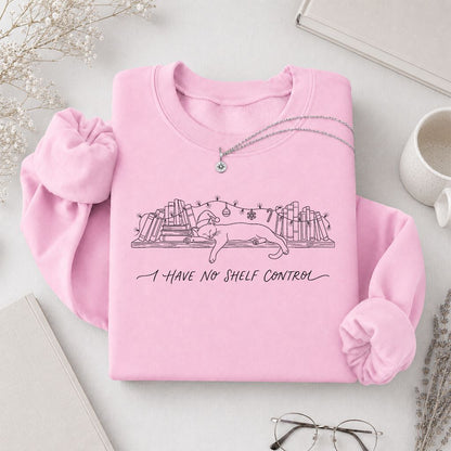 I Have No Shelf Control Printed Sweatshirt | Christmas Book Lover Gift Light Pink