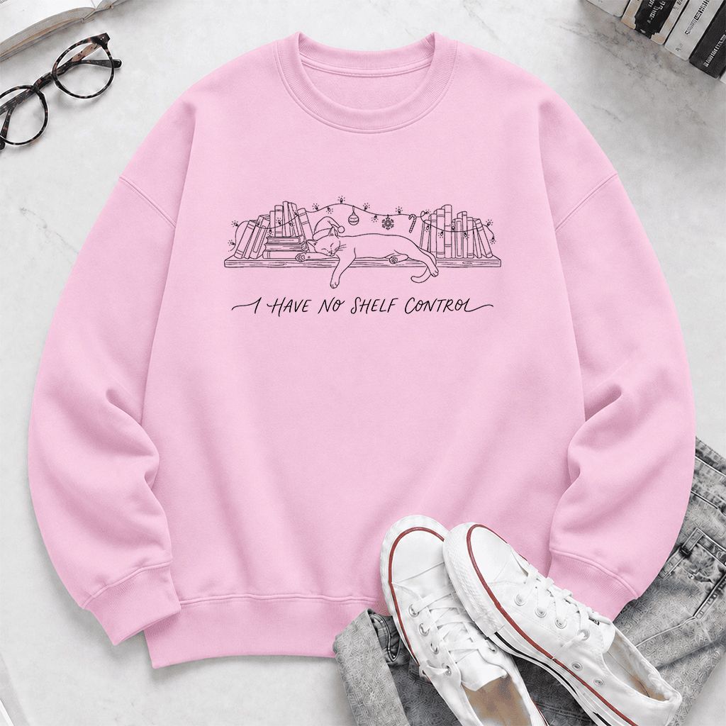 I Have No Shelf Control Printed Sweatshirt | Christmas Book Lover Gift Light Pink