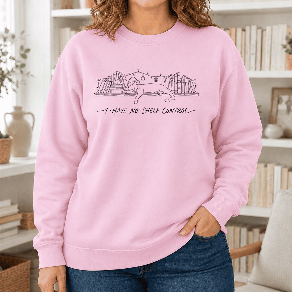 I Have No Shelf Control Printed Sweatshirt | Christmas Book Lover Gift Light Pink