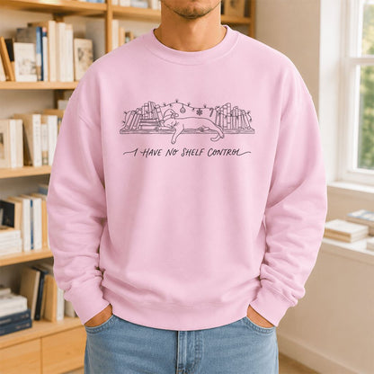 I Have No Shelf Control Printed Sweatshirt | Christmas Book Lover Gift Light Pink