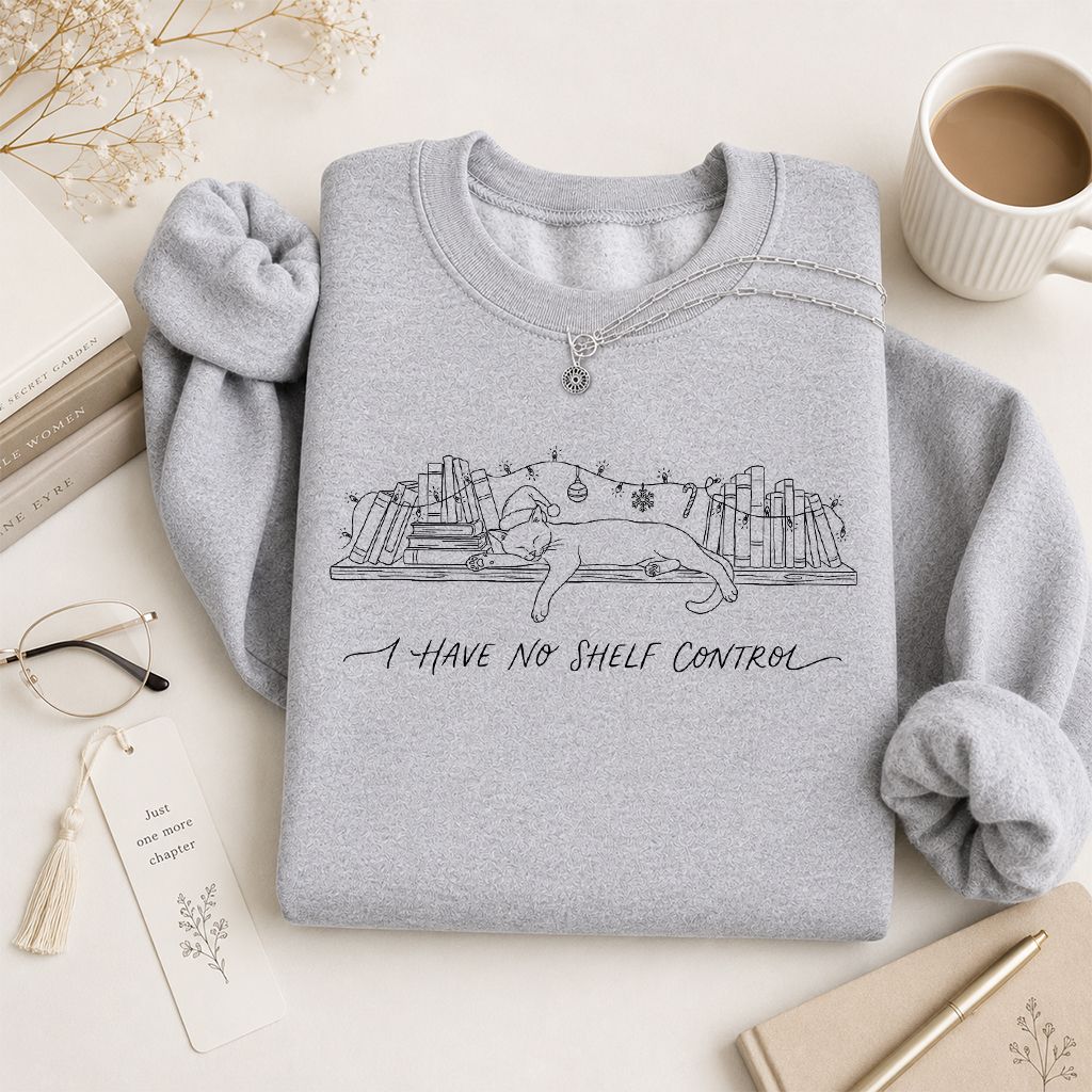 I Have No Shelf Control Printed Sweatshirt | Christmas Book Lover Gift Sport Grey
