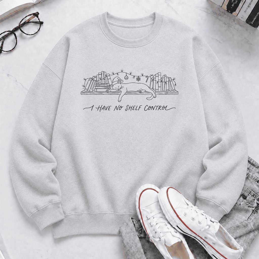 I Have No Shelf Control Printed Sweatshirt | Christmas Book Lover Gift Sport Grey