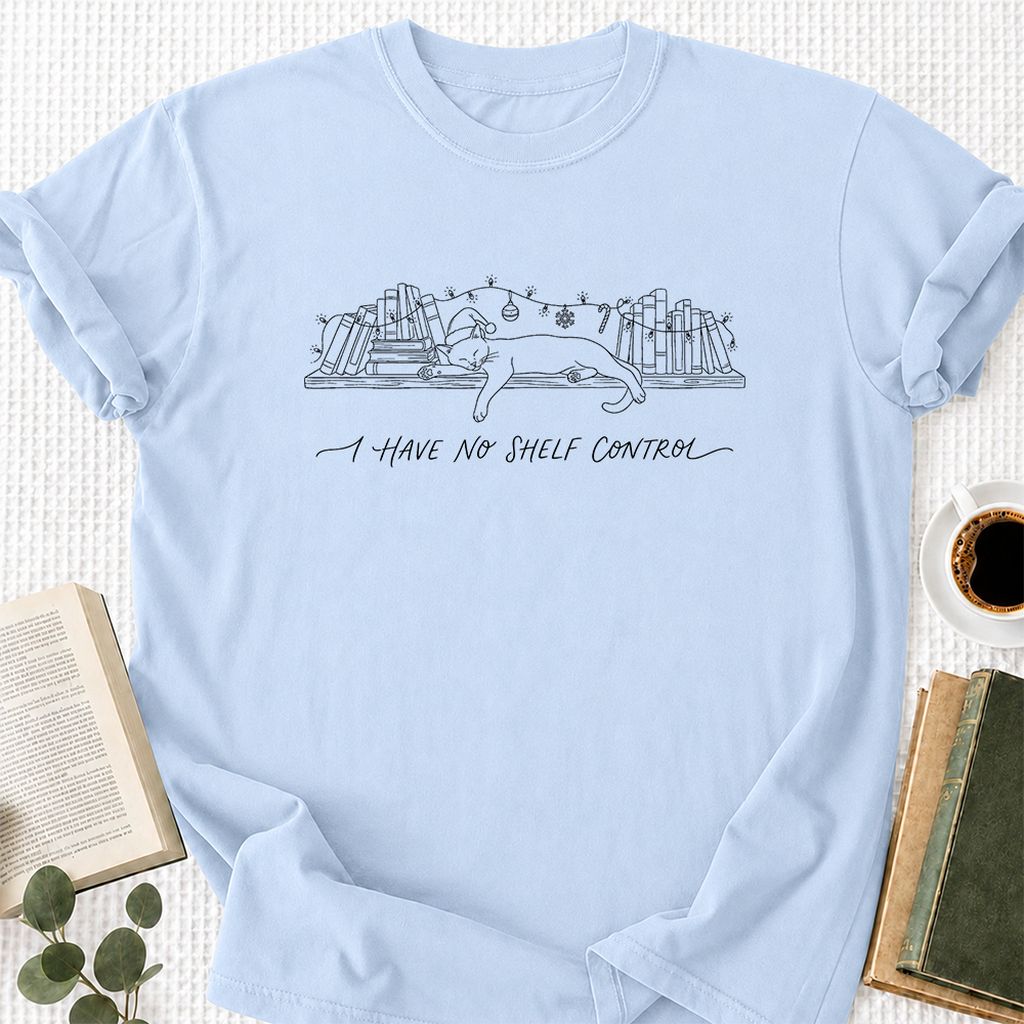 I Have No Shelf Control Printed T-Shirt | Christmas Book Lover Gift Light Blue