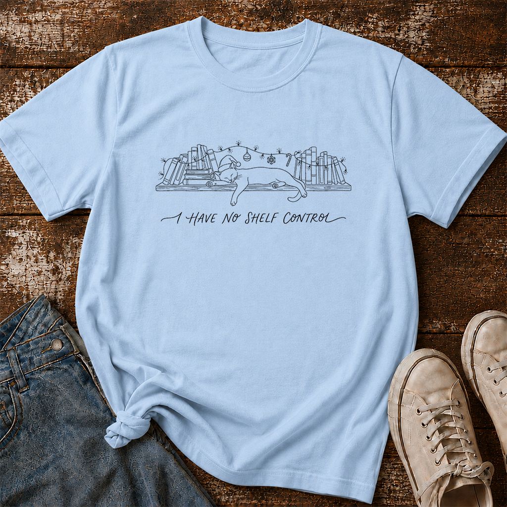 I Have No Shelf Control Printed T-Shirt | Christmas Book Lover Gift Light Blue