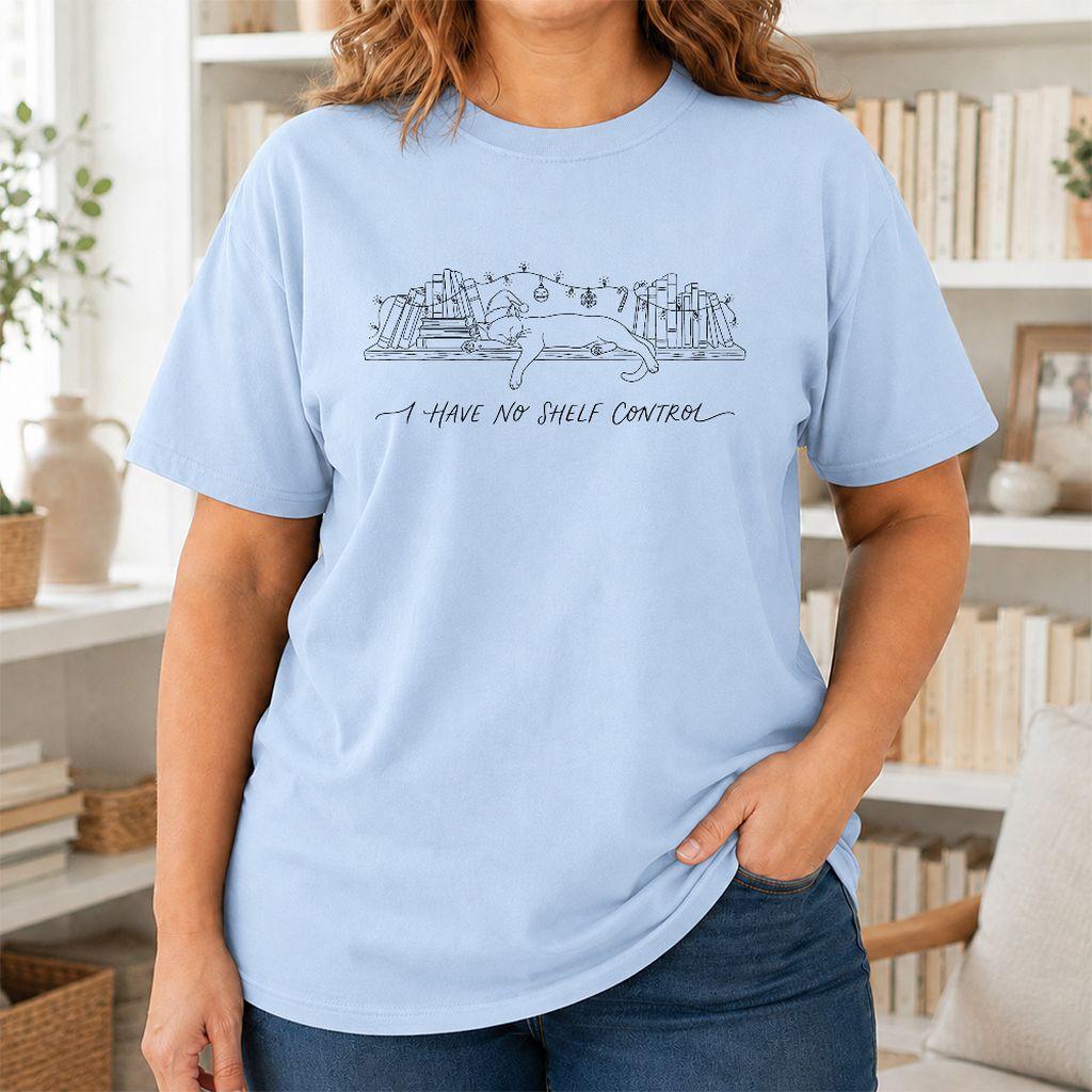 I Have No Shelf Control Printed T-Shirt | Christmas Book Lover Gift Light Blue