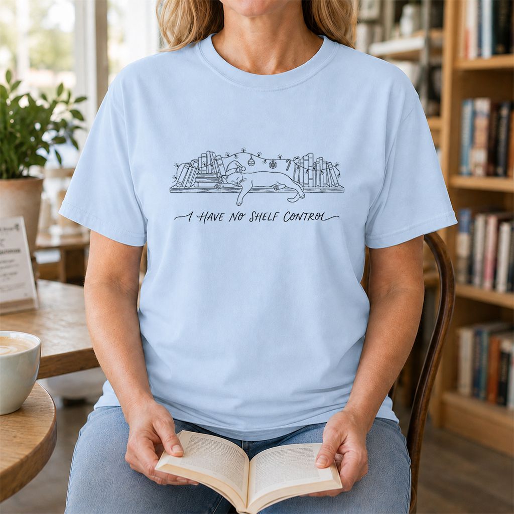 I Have No Shelf Control Printed T-Shirt | Christmas Book Lover Gift Light Blue