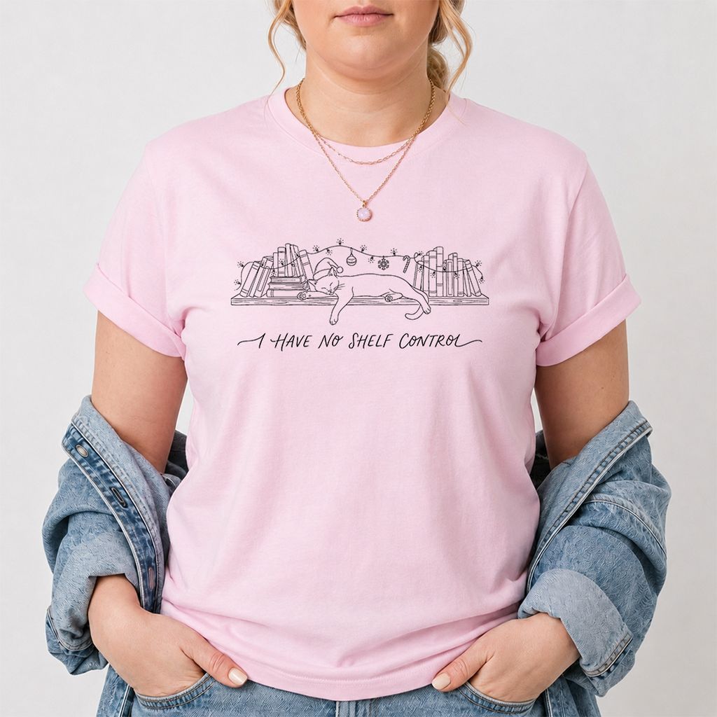 I Have No Shelf Control Printed T-Shirt | Christmas Book Lover Gift Light Pink