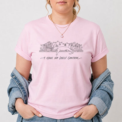 I Have No Shelf Control Printed T-Shirt | Christmas Book Lover Gift Light Pink