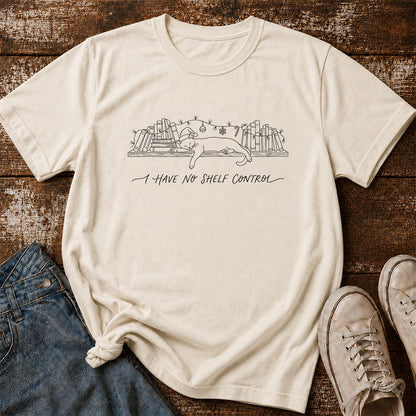 I Have No Shelf Control Printed T-Shirt | Christmas Book Lover Gift Natural