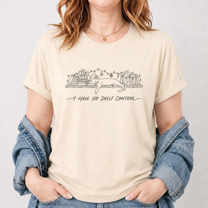 I Have No Shelf Control Printed T-Shirt | Christmas Book Lover Gift Natural