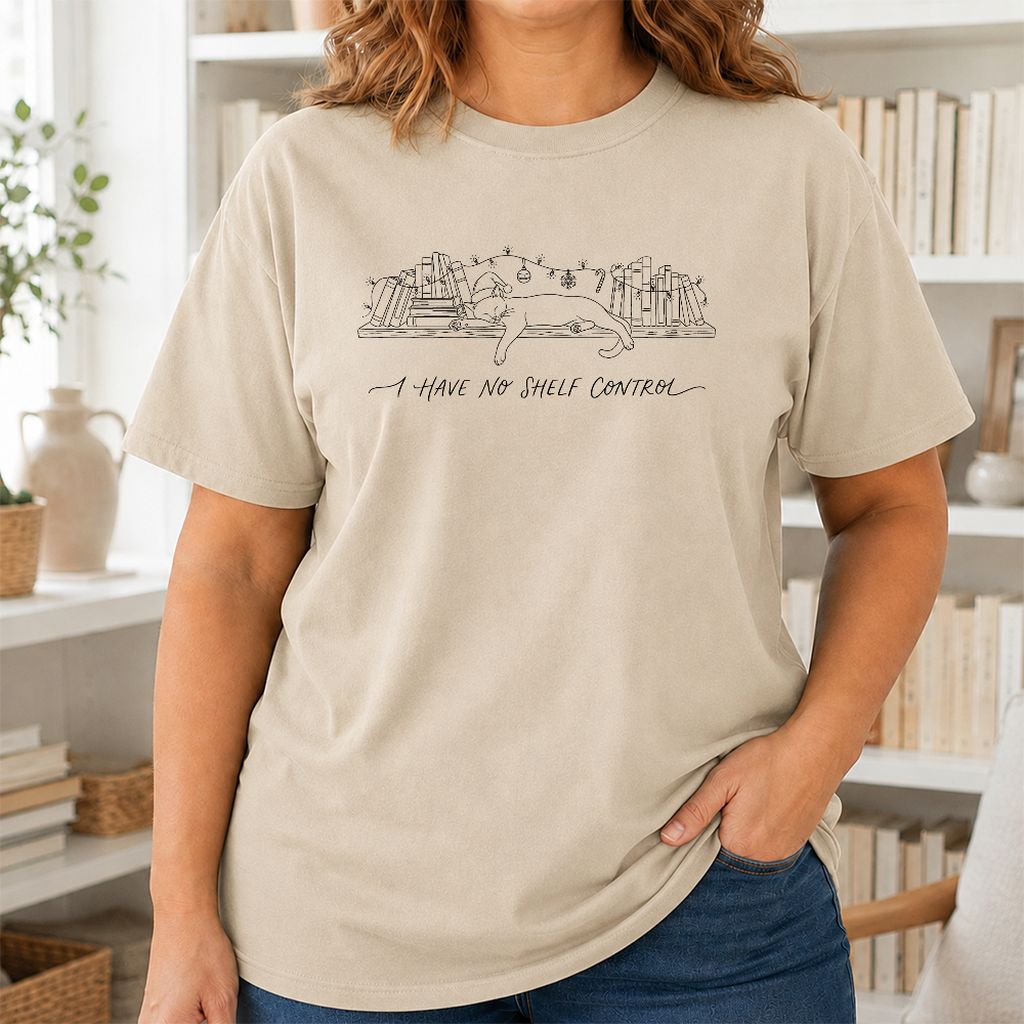 I Have No Shelf Control Printed T-Shirt | Christmas Book Lover Gift Sand