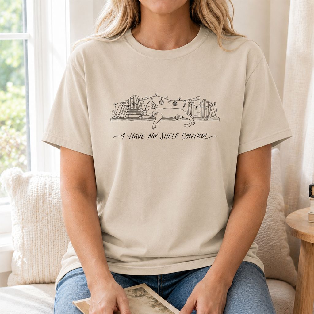 I Have No Shelf Control Printed T-Shirt | Christmas Book Lover Gift Sand