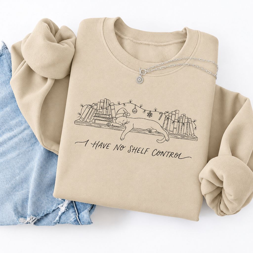 I Have No Shelf Control Softstyle Sweatshirt | Christmas Book Lover Gift Sand