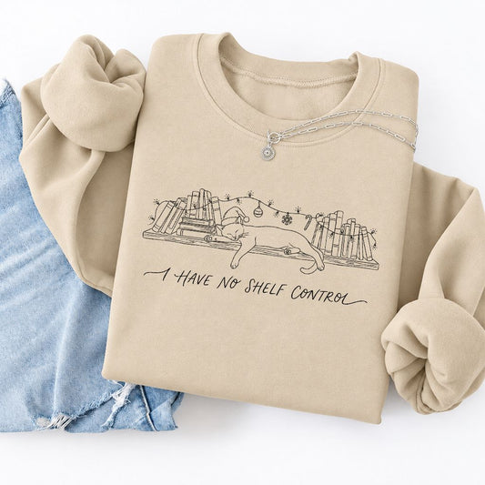 I Have No Shelf Control Softstyle Sweatshirt | Christmas Book Lover Gift Sand